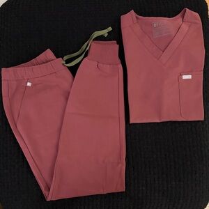 Figs Maroon Jogger Pants and Shirt Set